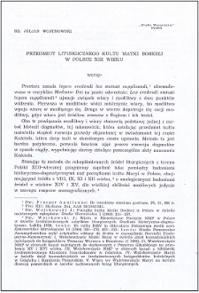Przedmiot liturgicznego kult Matki Boskiej w Polsce XIII wieku