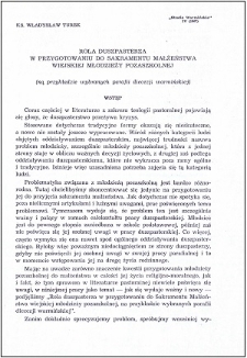 Rola duszpasterza w przygotowaniu do sakramentu małżeństwa wiejskiej młodzieży pozaszkolnej : (na przykładzie wybranych parafii diecezji warmińskiej)