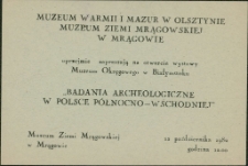 Zaproszenie na wystawę "Badania archeologiczne w Polsce Północno-Wschodniej" 1982