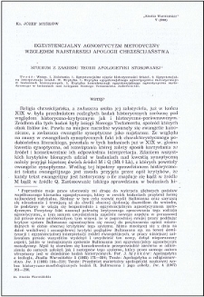 Egzystencjalny agnostycyzm metodyczny względem najstarszej apologii chrześcijaństwa