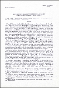 Z życia eucharystycznego na Warmii w drugiej połowie XVI wieku