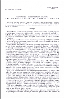 Powstanie i organizacja prawna kapituły kolegiackiej w Dobrym Mieście do roku 1429