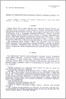 Maria w uroczystym wyznaniu wiary Papieża Pawła VI