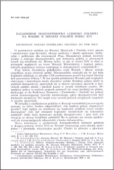 Zagadnienie duszpasterstwa ludności polskiej na Warmii w drugiej połowie wieku XVI : szczególne zasługi Stanisława Hozjusza na tym polu