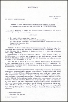 Materiały do twórczości poetyckiej i działalności wydawniczej Stanisława Hozjusza w latach 1522-1548