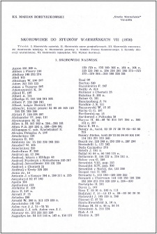 Skorowidze do "Studiów Warmińskich" VII (1970)