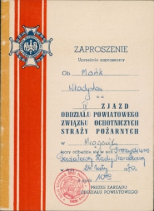 Zaproszenie na zjazd Związku Ochotniczych Straży Pożarnych 1970