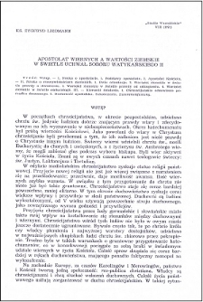 Apostolat wiernych a wartości ziemskie w świetle uchwał Soboru Watykańskiego II
