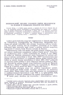 Regionalność melodii polskich pieśni religijnych na Warmii w pierwszej połowie XIX wieku
