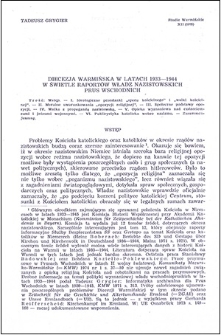 Diecezja Warmińska w latach 1933-44 w świetle raportów władz nazistowskich Prus Wschodnich