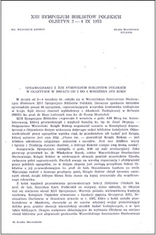Sprawozdanie z XIII Sympozjum Biblistów Polskich w Olsztynie w dniach od 2 do 4 września 1975 roku