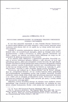 Analiza literacka Ps 29 : przyczynek metodologiczny do egzegezy tekstów poetyckich Starego Testamentu