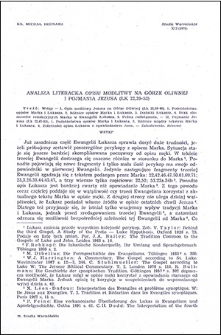 Analiza literacka, opisu modlitwy na Górze Oliwnej i pojmania Jezusa (Łk 22,39-53)