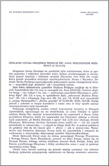 Zesłanie Ducha Świętego według św. Jana spełnieniem obietnicy (J 20,19-23)