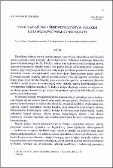 Stan badań nad średniowiecznym polskim ustawodawstwem synodalnym
