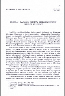 Źródła i badania dziejów średniowiecznej liturgii w Polsce