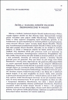 Źródła i badania dziejów filozofii średniowiecznej w Polsce