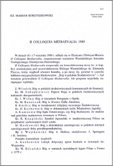 II Colloquia Mesiaevalia 1989