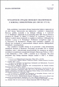Wydawnicze związki drukarzy braniewskich z Koroną i Biskupstwem (od 1589 do 1773 r.)
