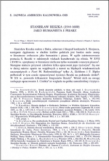 Stanisław Reszka (1544-1600) jako humanista i pisarz