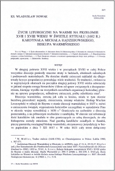 Życie liturgiczne na Warmii na przełomie XVII i XVIII wieku w świetle "Rytuału" (1662 r.) kardynała Michała Radziejowskiego, biskupa warmińskiego