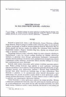 Niektóre uwagi na tle stosunków Kościół - Państwo