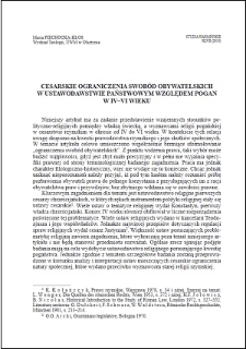 Cesarskie ograniczenia swobód obywatelskich w ustawodawstwie państwowym względem pogan w IV-VI wieku