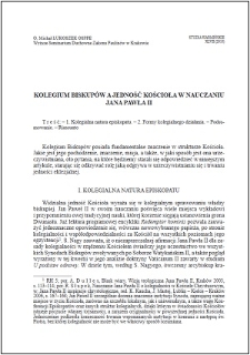 Kolegium Biskupów a jedność Kościoła w nauczaniu Jana Pawła II