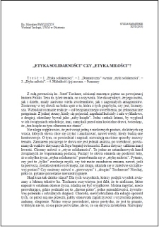"Etyka solidarności" czy "etyka miłości"?