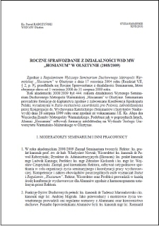 Roczne sprawozdanie z działalności WSD MW "Hosianum" w Olsztynie (2008/2009)