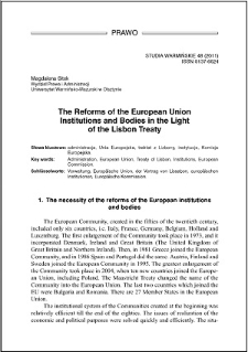 The Reforms of the European Union Institutions and Bodies in the Light of the Lisbon Treaty