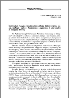 Seminarium maryjne i mariologiczne "Matka Boża w wierze, kulcie, teologii i sztuce. Perspektywa regionalna i uniwersalna" : (9 listopada 2010 r.)