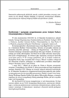 Konferencje i sympozja zorganizowane przez Instytut Kultury Chrześcijańskiej w Olsztynie