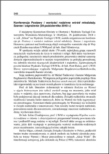 Konferencja "Postawy i wartości rodzinne wśród młodzieży. Szanse i zagrożenia" : (28 października 2010 r.)