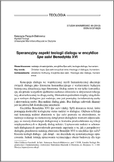 Sperancyjny aspekt teologii dialogu w encyklice "Spe salvi" Benedykta XVI