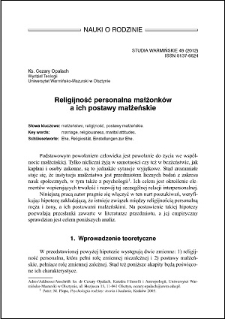 Religijność personalna małżonków a ich postawy małżeńskie