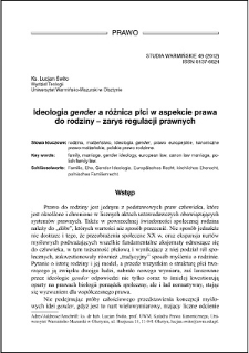 Ideologia "gender" a różnica płci w aspekcie prawa do rodziny : zarys regulacji prawnych