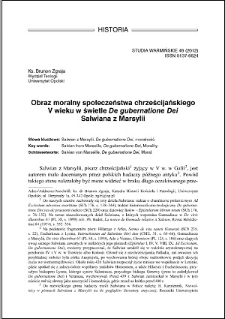 Obraz moralny społeczeństwa chrześcijańskiego V wieku w świetle "De gubernatione Dei" Salwiana z Marsylii