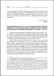 Hesi Siimets-Gross, Das Liv-, Est- und Curlaendische Privatrecht (1864/65) und das römische Recht im Baltikum : [recenzja]