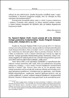 Ryszard Hajduk, Czynić prawdę (Ef 4,15). Elementy teologii pastoralnej fundamentalnej : [recenzja]