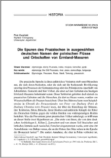 Die Spuren des Pruzzischen in ausgewählten deutschen Namen der polnischen Flüsse und Ortschaften von Ermland-Masuren
