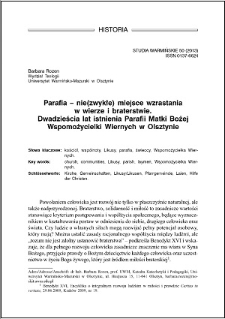 Parafia – nie(zwykłe) miejsce wzrastania w wierze i braterstwie : dwadzieścia lat istnienia Parafii Matki Bożej Wspomożycielki Wiernych w Olsztynie