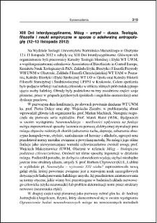 XIII Dni Interdyscyplinarne, "Mózg – umysł – dusza. Teologia, filozofia i nauki empiryczne w sporze o adekwatną antropologię" (12–13 listopada 2012)