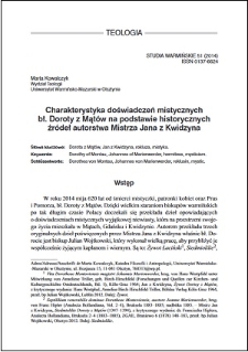 Charakterystyka doświadczeń mistycznych bł. Doroty z Mątów na podstawie historycznych źródeł autorstwa Mistrza Jana z Kwidzyna