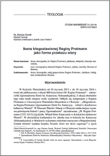 Ikona błogosławionej Reginy Protmann jako forma przekazu wiary