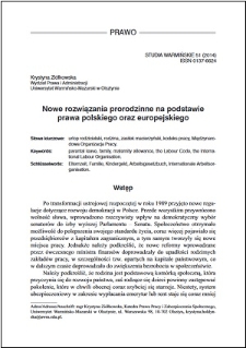 Nowe rozwiązania prorodzinne na podstawie prawa polskiego oraz europejskiego