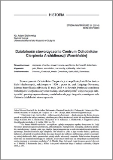 Działalność stowarzyszenia Centrum Ochotników Cierpienia Archidiecezji Warmińskiej