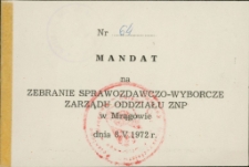 Mandat na zebranie sprawozdawczo-wyborcze ZNP 1972