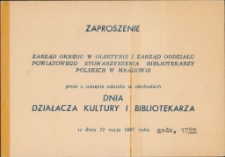 Zaproszenie na Dzień Działacza Kultury i Bibliotekarza 1967