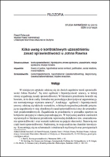 Kilka uwag o kontraktowym uzasadnieniu zasad sprawiedliwości u Johna Rawlsa